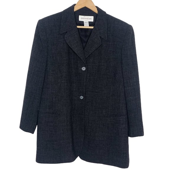 Jones New York Jackets & Blazers - Trendy Vintage Oversized Wool Blazer Jones New York Size 14 Dark Grey 2 Button